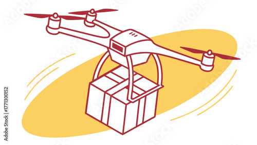 Drone carrying package in flight representing fast delivery