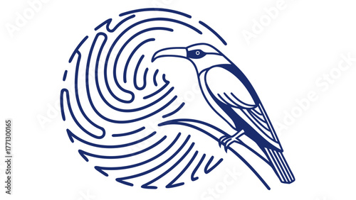 A bird icon combined with fingerprint security elements
