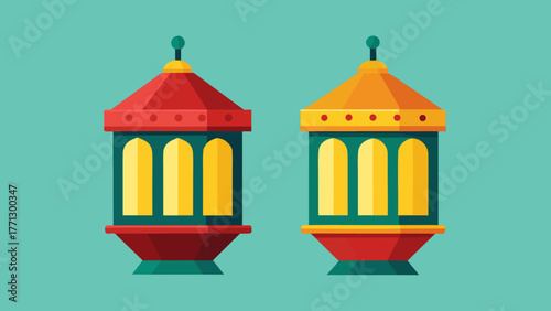 Two Islamic Lanterns in a Colorful Vector Illustration