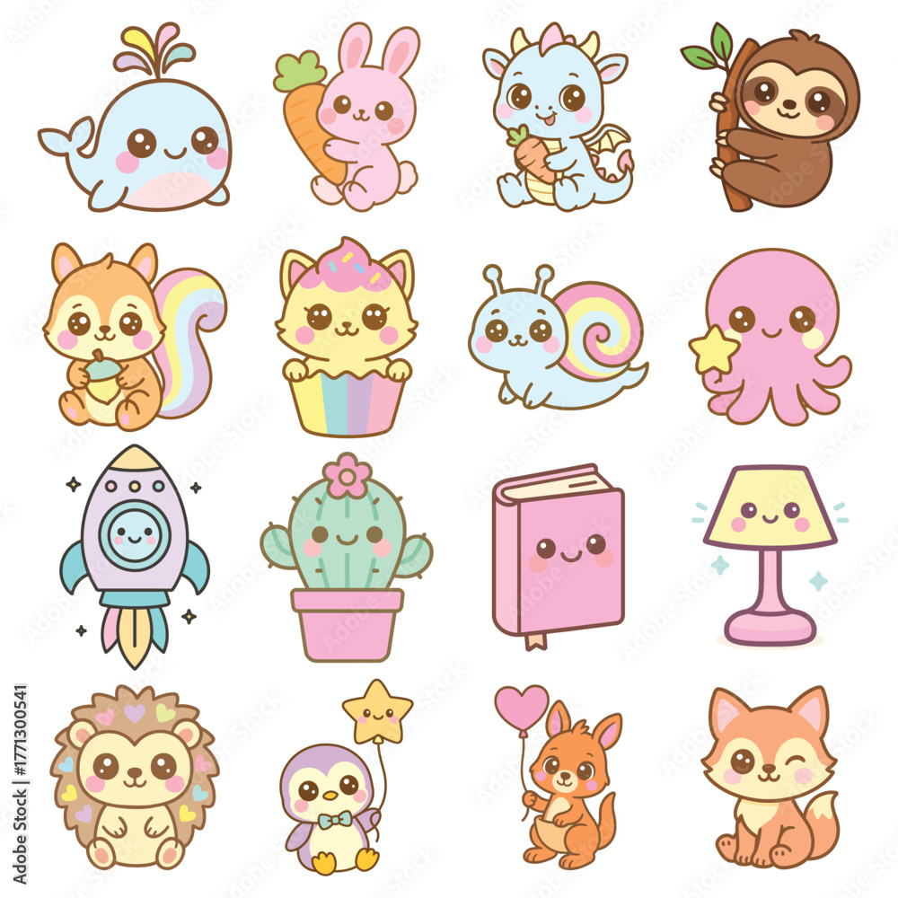 Fototapeta premium girly kids Graphic, soft pastel kids design, trendy baby stickers art collection 