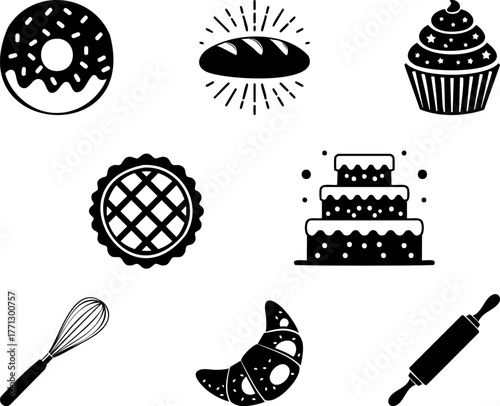 Dessert and Bakery Food Clipart Black and White