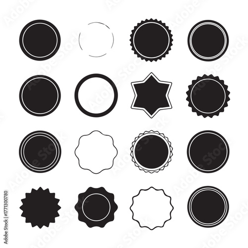 Circular stamp and insignia silhouette collection vintage badge and retro label vector icon set