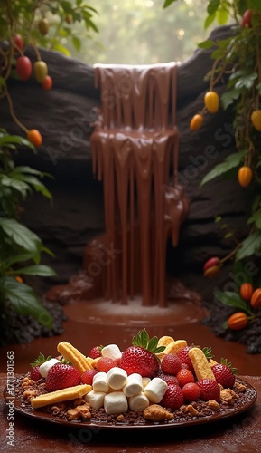 Chocolate River in Fantasy Jungle with Sweet Treats
