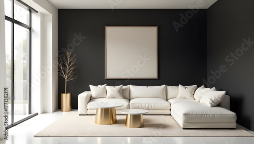 Modern living room with white color furniture scheme