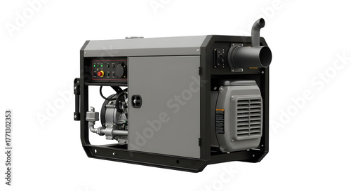 Portable generator isolated on transparent background, designed for outdoor activities