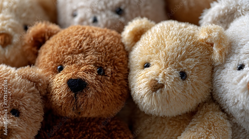 Obraz premium Teddy Bear Collection Close-up Stuffed Animal Group for Kids
