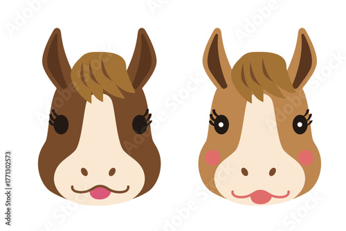 年賀状素材　かわいいオスとメスの馬キャラクター イラストセット　ゆるキャラ　