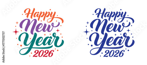 Happy New Year typography vector illustration with modern festive lettering design on white background.