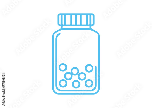 Jar icon. Medicine. Pills. blue outline silhouette. Vector flat graphic illustration. The object is isolated on a white background. Isolate

