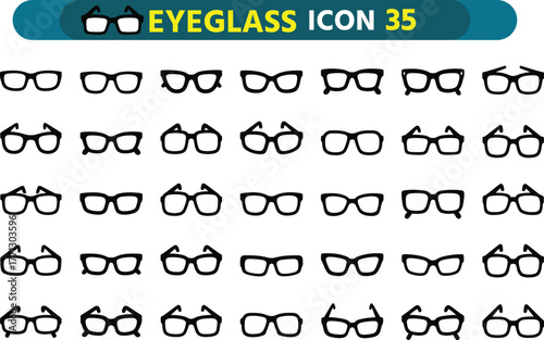 Collection of various hand drawn eyeglasses and spectacles icons in black and white