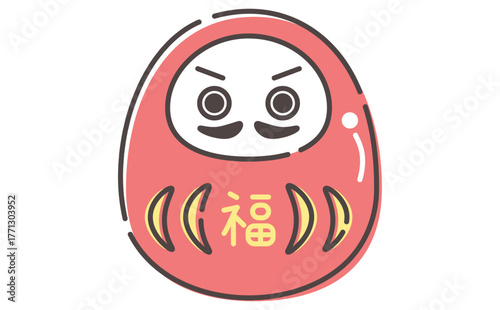 Lucky Daruma 赤いだるまの縁起の良いかわいいイラスト