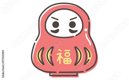 Lucky Daruma 赤いだるまの縁起の良いかわいいイラスト