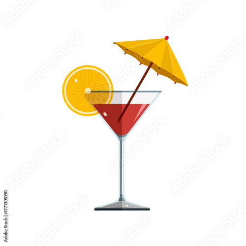 flat 2D icon vector illustrator of cocktail glass with umbrella