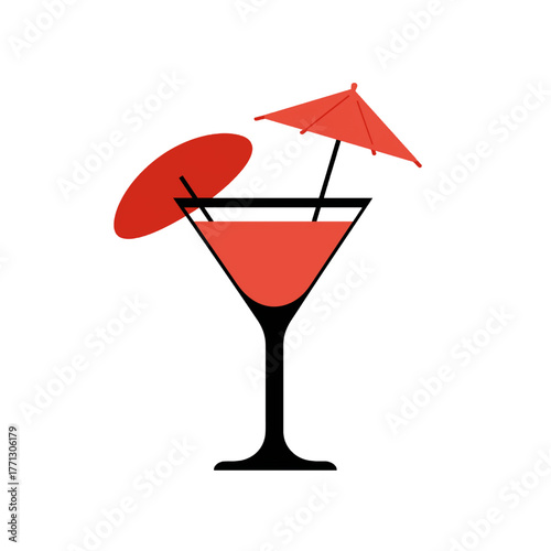 flat 2D icon vector illustrator of cocktail glass with umbrella