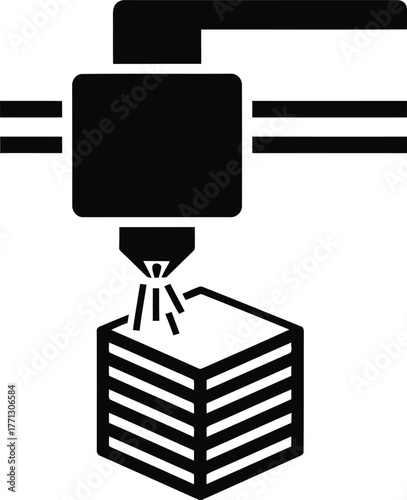 3 D printer nozzle depositing material onto stacked layers