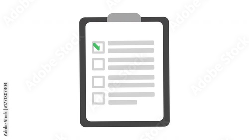 Document with a to-do list. All points are marked with green checkmarks. Test, survey with correctly marked answers