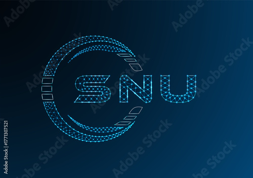 SNU low poly letter logo vector design. SNU lower poly logo design. Low poly logo.