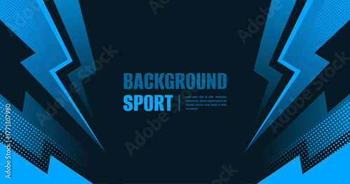 Modern sport background with lightning and halftone decoration. Creative blue abstract background