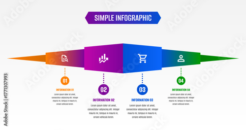 Modern and colorful infographics options banner vector. Four options infographic. Four items infographic. 4 steps infographic. Timeline infographic