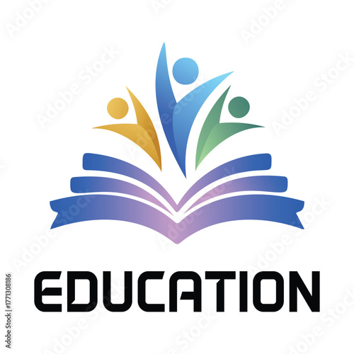 Education Logo with Book, Figure, and Stars