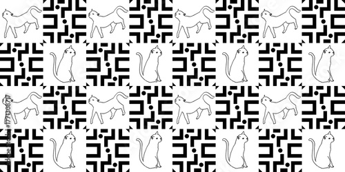 Art Deco Geometric and Cats Design Pattern for Seamless Transparent Background Template