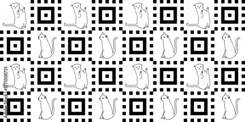 Art Deco Geometric and Cats Design Pattern for Seamless Transparent Background Template