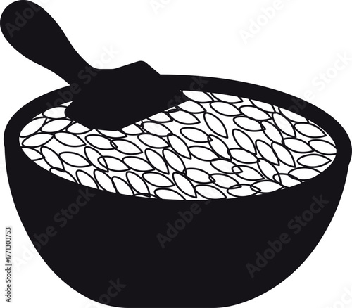 Bowl of Grains with Wheat Stalks Silhouette Isolated Vector Illustration.