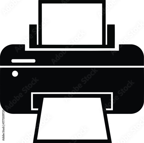 Black printer icon with paper output and input white