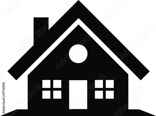 Simple black and white house icon representing home ownership and real estate