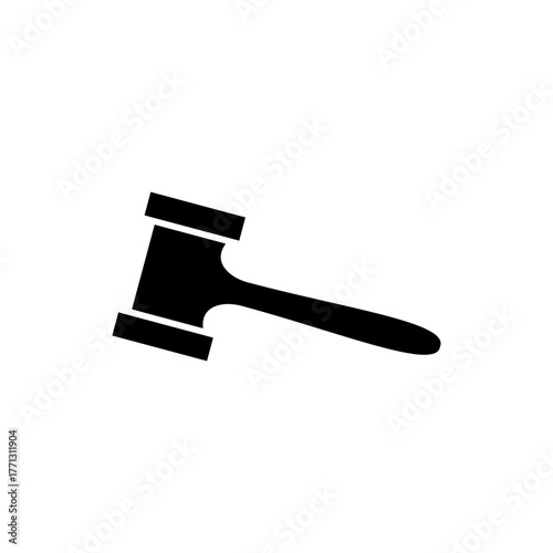 A black silhouette of a gavel, a symbol often associated with law, justice, and auctions.
