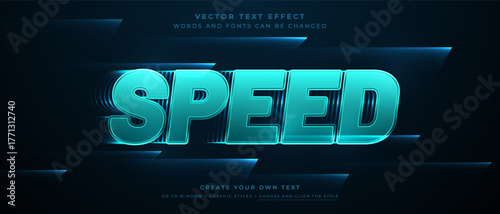 Speed text effect with aqua chrome finish and motion lines