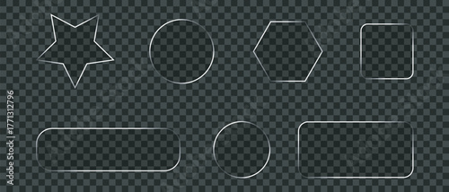 Outline geometric shapes set with transparent background — circle, star, hexagon, and rounded rectangle vector design