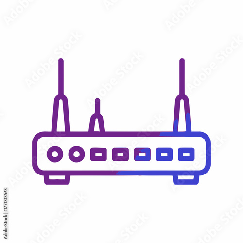Modern Wi-Fi Router Icon - A sleek, purple and blue gradient illustration of a wireless internet router with antennas