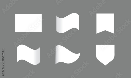 Set of White waving flag. Various flag mokeup. Flag or banner mockup with copy space isolated on white background.