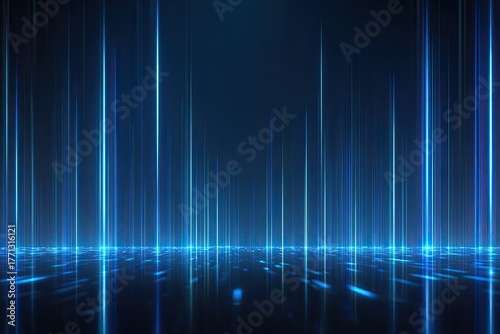 Abstract digital art with neon blue vertical lines creating a futuristic, glowing environment