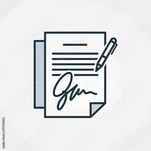 Signed document icon with pen and lines representing text.