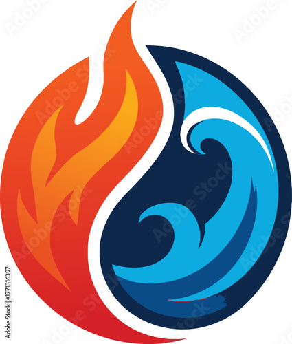 Fire and Water Yin Yang Balance Elements Logo
