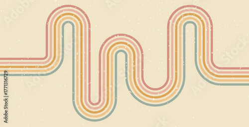 Groovy rainbow line background. Wavy stripes vintage colors cover. Vector retro beige wiggle ornament
