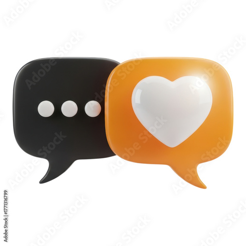 Black and orange speech bubble isolated on transparent background for chatting