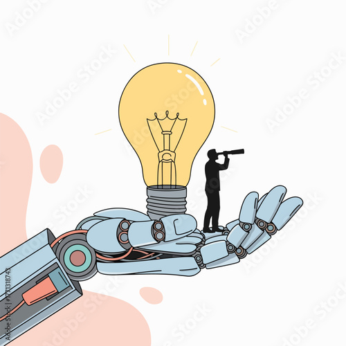 Innovation and Technology Lightbulb with a Person on a Robot Hand