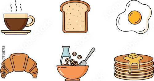 set of food and drinks