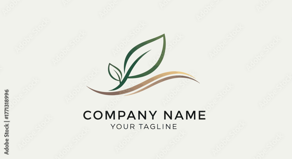 Obraz premium Elegant Green Leaf Logo Design with Wavy Line Element.