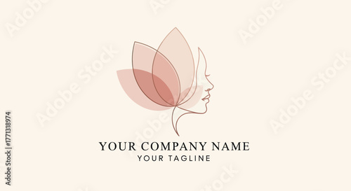 Elegant Woman Face Silhouette with Flower Petals Logo Design.