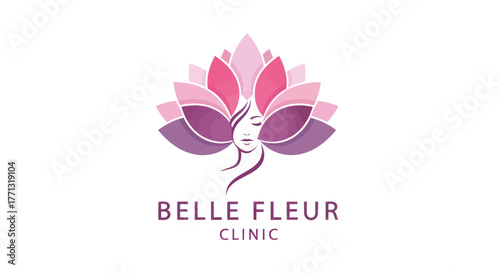 Elegant beauty clinic logo with a womans face inside a pink lotus flower.