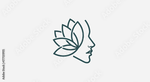 Elegant line art logo of a womans face and lotus flower.