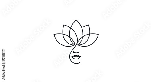 Minimalist Lotus Flower Face Line Art - Serene Beauty and Spiritual Symbolism.