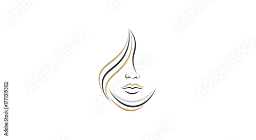 Elegant Womans Face in Abstract Design with Flowing Lines and Serene Expression.