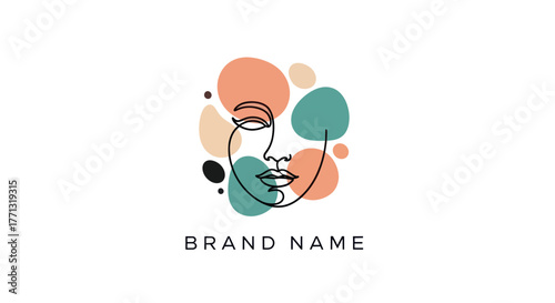 Abstract Face Line Art with Colorful Organic Shapes.