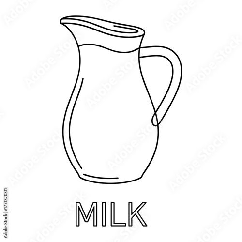 Milk pitcher illustration in minimalist black and white line drawing style