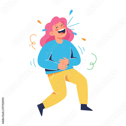 Laughing girl flat illustration against a white background